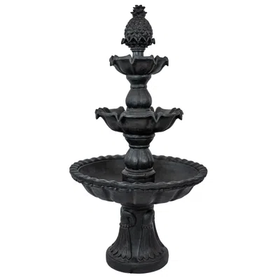 Sunnydaze Electric Fiberglass 3-tier Welcome Pineapple Top Outdoor Water Fountain - 57"