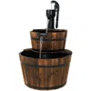 Sunnydaze Electric Fir Wood 2-tier Farmhouse Barrel With Metal Decorative Hand Pump Outdoor Water Fountain
