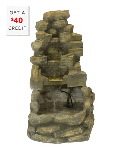 Sunnydaze Electric Outdoor Stone Falls Garden Patio Water Fountain Feature Decor With $40 Credit In Brown