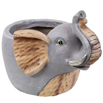 Sunnydaze Elsie The Elephant Planter Statue - Indoor/outdoor Decorative Figurine - 8.5" In Gray