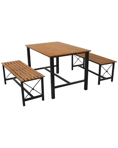 Sunnydaze European Chestnut 3pc Indoor/outdoor Patio Dining Set In Brown