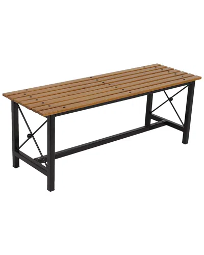Sunnydaze European Chestnut Patio Dining Bench With Steel Frame