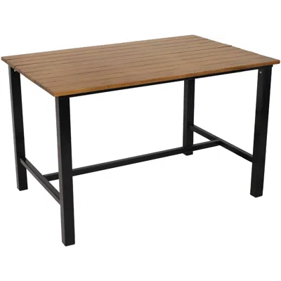 Sunnydaze European Chestnut Patio Dining Table With Steel Frame - 47.25" W X 31.25" D X 29.75" H In Brown
