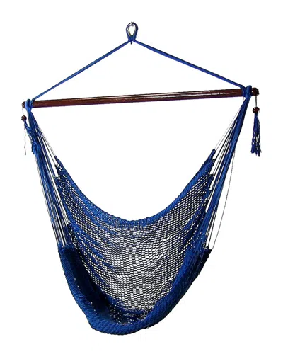 Sunnydaze Extra-large Hanging Caribbean Rope Hammock Chair In Blue
