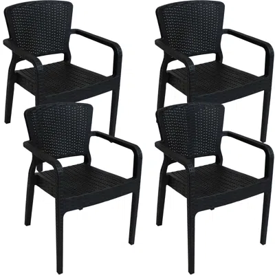 Sunnydaze Faux Wicker Rattan Design Plastic All-weather Commercial-grade Segonia Outdoor Patio Dining Armchair