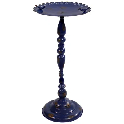 Sunnydaze Feathered Friends Iron Pedestal Bird Feeder- 26" H - Blue