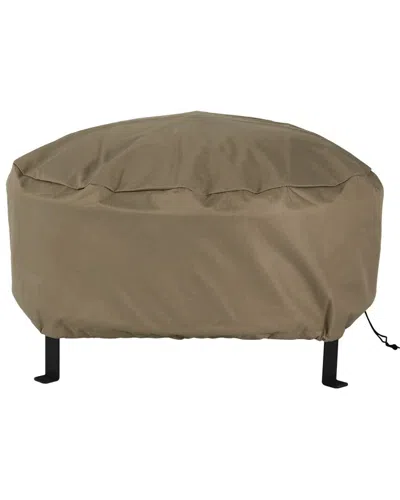 Sunnydaze Outdoor Heavy-duty Weather-resistant Pvc And 300d Polyester Round Fire Pit Cover With Drawstring Clo In Brown