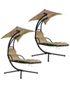 Sunnydaze Floating Chaise Lounger Swing Chair W/canopy Umbrella In Brown