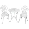Sunnydaze Flower Design Cast Aluminum Bistro Set With Cast Iron Legs, White, 3pc