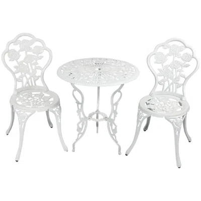 SUNNYDAZE FLOWER DESIGN CAST ALUMINUM BISTRO SET WITH CAST IRON LEGS, WHITE, 3PC