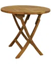 Sunnydaze Folding Round Teak Outdoor Patio Table In Brown
