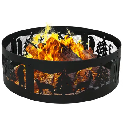 Sunnydaze Forest Wilderness Heavy-duty Steel Fire Pit Ring With 360-degree Wildlife Cutouts - 36-inch Round - 