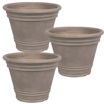 Sunnydaze Franklin Flower Pot Planter, Outdoor/indoor Unbreakable Polyresin - Uv-resistant Finish - Set Of 3 -
