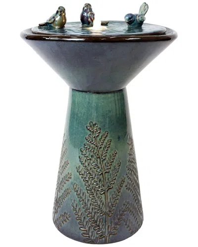 Sunnydaze Gathering Birds Ceramic Outdoor Fountain With Led Lights In Green