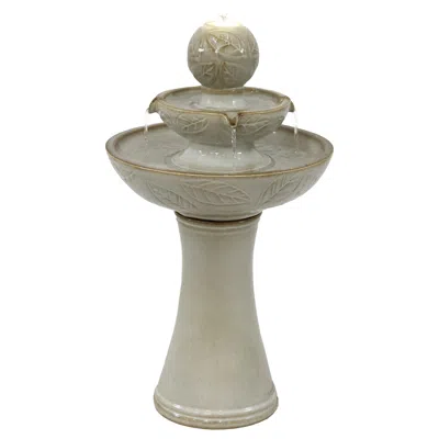 Sunnydaze Gentle Glow 2-tier Ceramic Outdoor Fountain With Led Lights - 26.5" H - Off-white