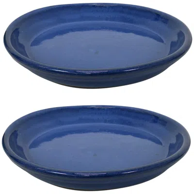 Sunnydaze Glazed Ceramic Planter Saucers - 9" - 2pc In Blue