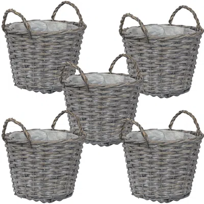 Sunnydaze Gray Willow Wicker Planter Baskets With Handles And Plastic Lining - Set Of 5