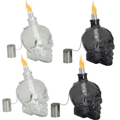 Sunnydaze Grinning Skull Glass Tabletop Torches - Clear And Black - Set Of 4 In Multi