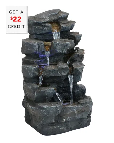 Sunnydaze Grotto Falls Water Fountain With Led Lights With $22 Credit In Black