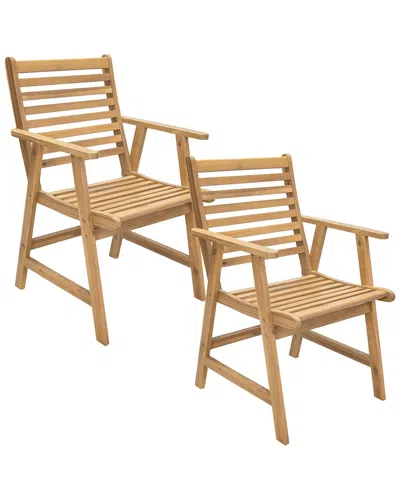 Sunnydaze Hatteras 2-pack Acacia Outdoor Dining Armchairs In Brown