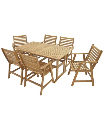 Sunnydaze Hatteras 7pc Acacia Outdoor Dining Set With Table & Armchairs In Brown