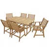 Sunnydaze Hatteras Acacia Wood Outdoor Dining Set With Table And Armchairs - 7pc - Natural