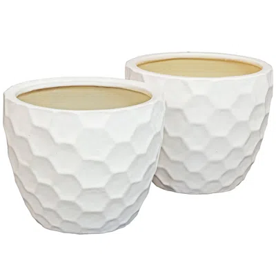 Sunnydaze Honeycomb Pattern Ceramic Planter - 11.25" Round - White - 2-pack