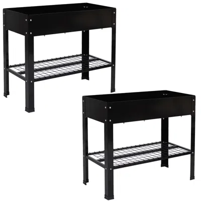 Sunnydaze Hot Dip Galvanized Steel Raised Garden Bed With Mesh Shelf - Set Of 2