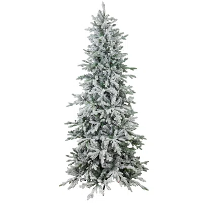 SUNNYDAZE INDOOR ARTIFICIAL UNLIT SLIM CHRISTMAS TREE WITH METAL STAND AND HINGED BRANCHES - 7' - FLOCKED
