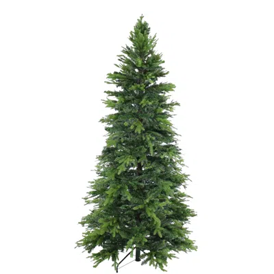 SUNNYDAZE INDOOR ARTIFICIAL UNLIT SLIM CHRISTMAS TREE WITH METAL STAND AND HINGED BRANCHES - 7' - GREEN