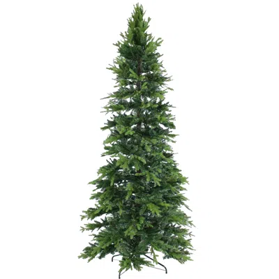 SUNNYDAZE INDOOR ARTIFICIAL UNLIT SLIM CHRISTMAS TREE WITH METAL STAND AND HINGED BRANCHES - 8' - GREEN