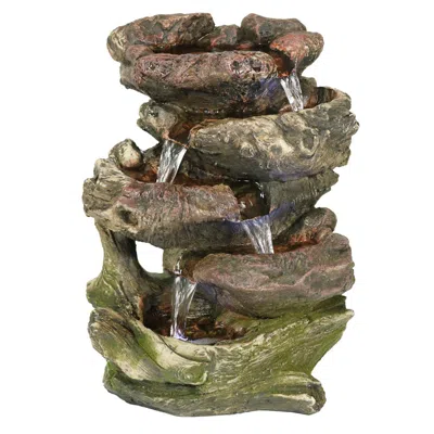 SUNNYDAZE INDOOR DECORATIVE CALMING 5-STEP ROCK FALLS WATERFALL TABLETOP WATER FOUNTAIN WITH LED LIGHTS - 14"