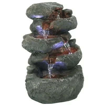 SUNNYDAZE INDOOR HOME DECORATIVE RELAXING STACKED ROCKS TABLETOP WATER FOUNTAIN WITH LED LIGHTS - 10"