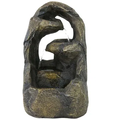 SUNNYDAZE INDOOR HOME OFFICE DECORATIVE RESIN CAVERNOUS ROCK TIERS TABLETOP WATER FOUNTAIN FEATURE - 12"