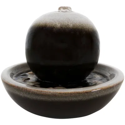 Sunnydaze Indoor Home Office Tabletop Modern Orb Smooth Glazed Ceramic Water Fountain Feature - 7" - Dark Brow In Brown