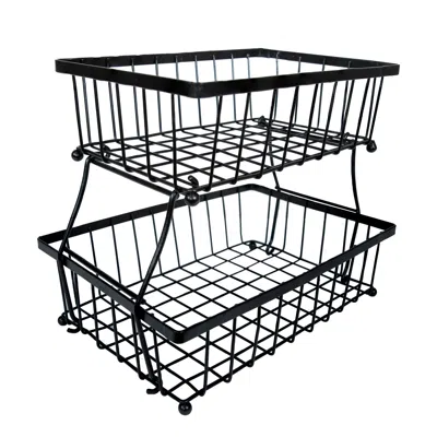 Sunnydaze Indoor Metal Wire 2-tier Collapsible Tabletop Storage Basket - Black