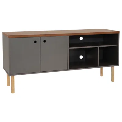Sunnydaze Indoor Mid-century Modern Tv Stand Console With Side Storage Cabinet And Shelves For 55" Tv In Gray