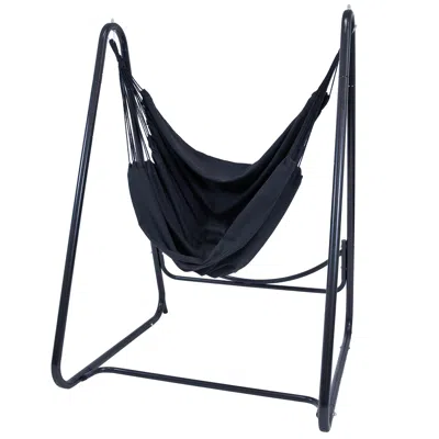 Sunnydaze Indoor Or Outdoor Hammock Chair With A-frame Steel Stand - Anti-tip Feet For Stability - Black