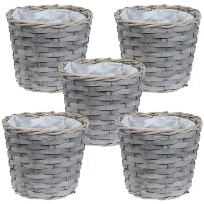 Sunnydaze Indoor Poplar Wicker Planters With Plastic Liners - Gray - Set Of 5
