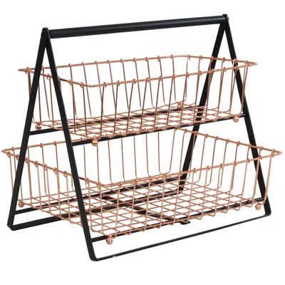 Sunnydaze Indoor Rectangle Iron 2-tier Decorative Storage Basket For Kitchen Countertop - Copper