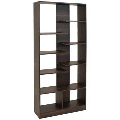 Sunnydaze Indoor Rosalee 9-tier Open Bookshelf With Staggered Shelves - Coffee Brown