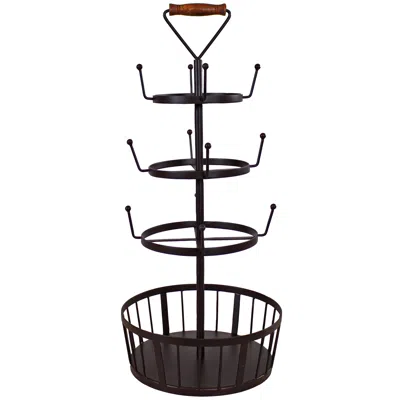 Sunnydaze Indoor Round 4-tier Iron Coffee Mug Tree With 12 Hooks - Dark Brown - 23"