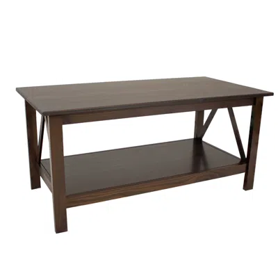 Sunnydaze Indoor Solid Pine Coffee Table With Storage Shelf - Dark Brown - 43.5"