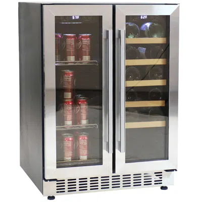 Sunnydaze Indoor Stainless Steel Beverage And Wine Dual Zone Refrigerator With Independent Temperature Control