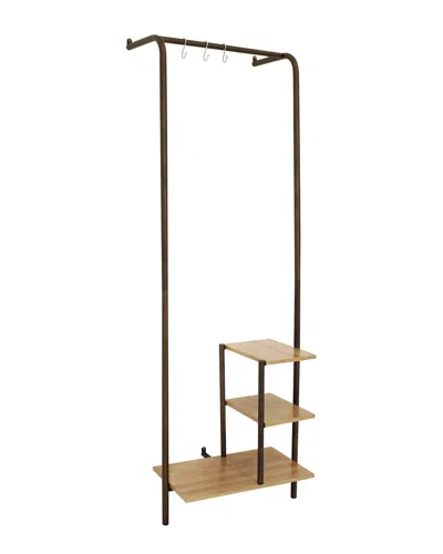 Sunnydaze Indoor Wall-mounted Garment Hanging Rack With Shelves In Brown