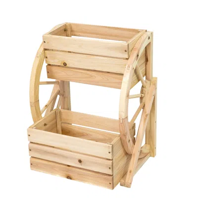 Sunnydaze Indoor/outdoor 2-tiered Rustic Fir Wagon Wheel Planter - 19" W X 14.75" D X 23.5" H In Neutral