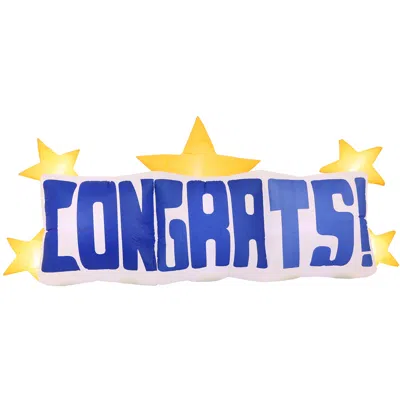 Sunnydaze Indoor/outdoor Congrats Star Banner Led Inflatable Decoration For Graduation Party Or Special Celebr In Blue