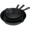 Sunnydaze Indoor/outdoor Heavy-duty Pre-seasoned Cast Iron Skillet Frying Pan Set - 6", 7", And 10" - Black -