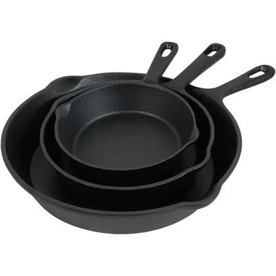 Sunnydaze Indoor/outdoor Heavy-duty Pre-seasoned Cast Iron Skillet Frying Pan Set - 6", 7", And 10" - Black -