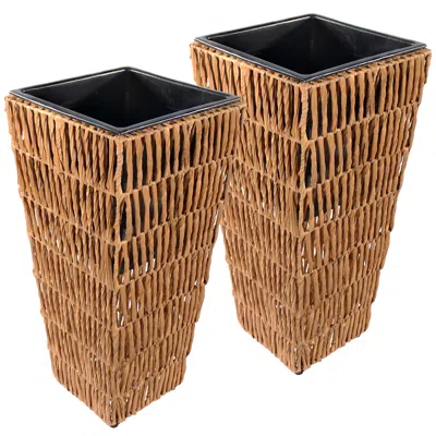 Sunnydaze Indoor/outdoor Hyacinth Poly-wicker Tall Planters - 2pk - 11"